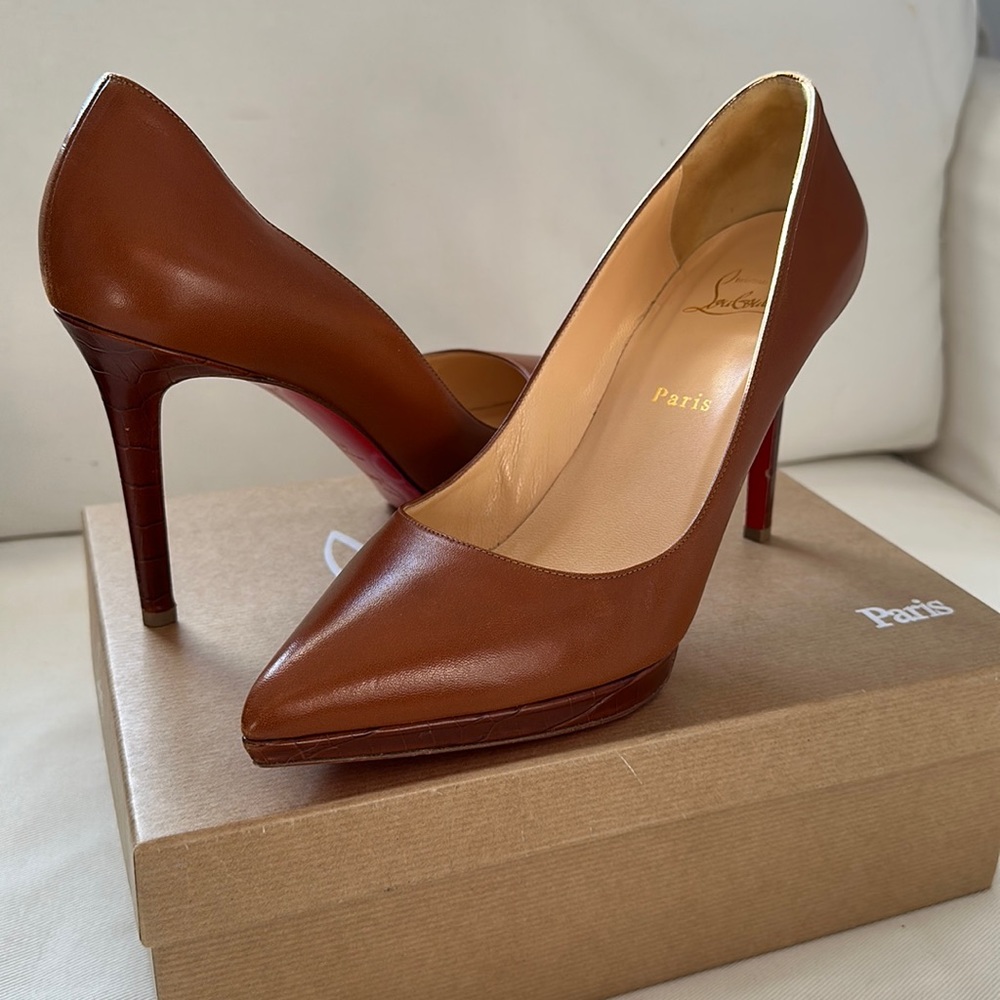 Christian Louboutin Pigalle Plato 100 Napa Shiny/ Calf Nil 41.5 (11.5) Brown